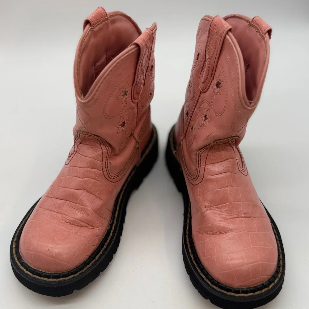 Roper Kids Pink Croc Embossed Star Western Cowboy Boots Size 11 09-018-1530-1505